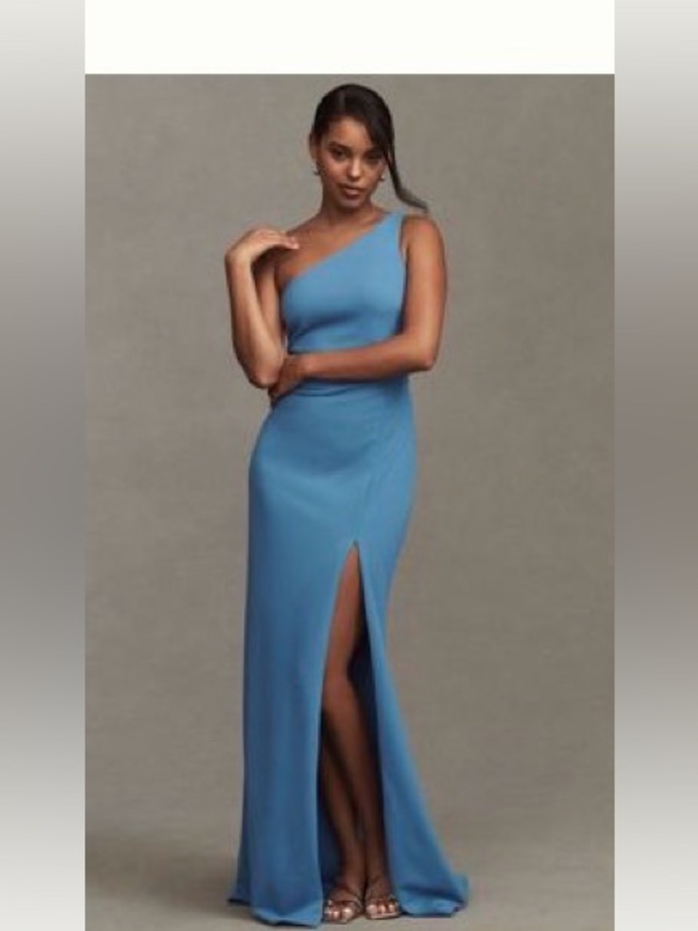 Anthropologie BHLDN Hallie One-Shoulder Stretch Crepe Maxi Gown with Thigh Slit